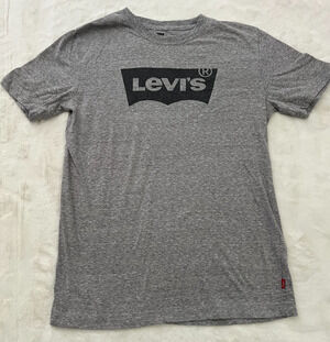 Levis Boys XL 18/20 Gray Batwing Logo T Shirt Short Sleeve Cotton Blend Tee Top